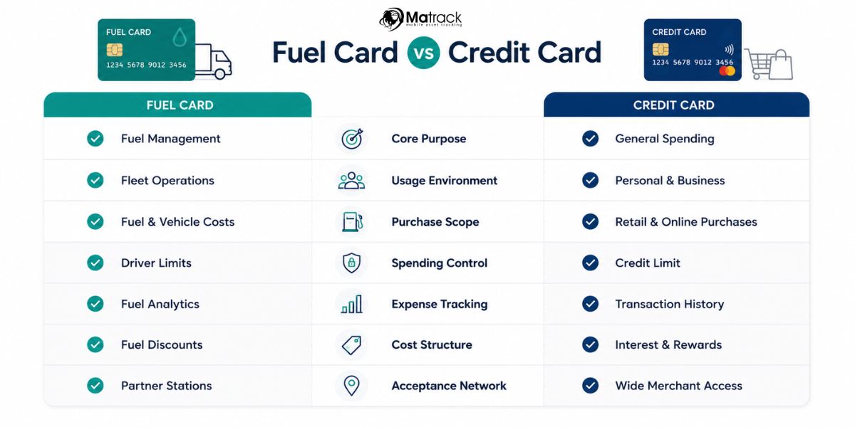 fuel card and credit card spending control comparison chart