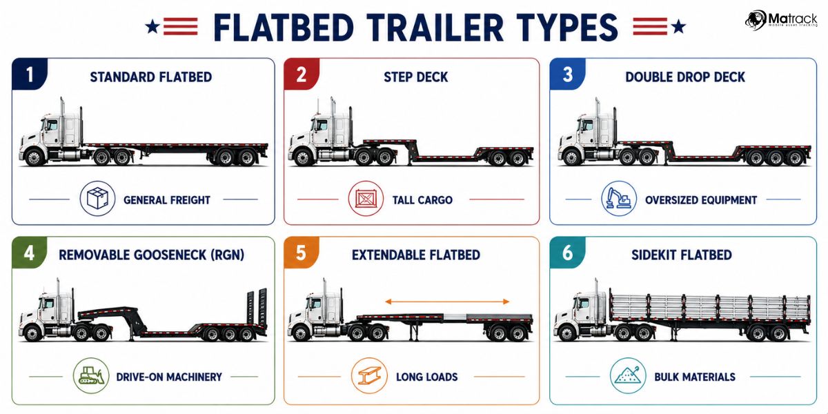 American flatbed trailer configurations for freight and oversized cargo transport