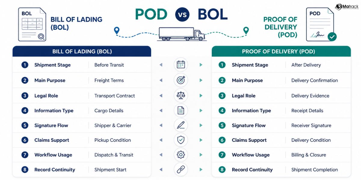 proof of delivery and bill of lading document comparison chart