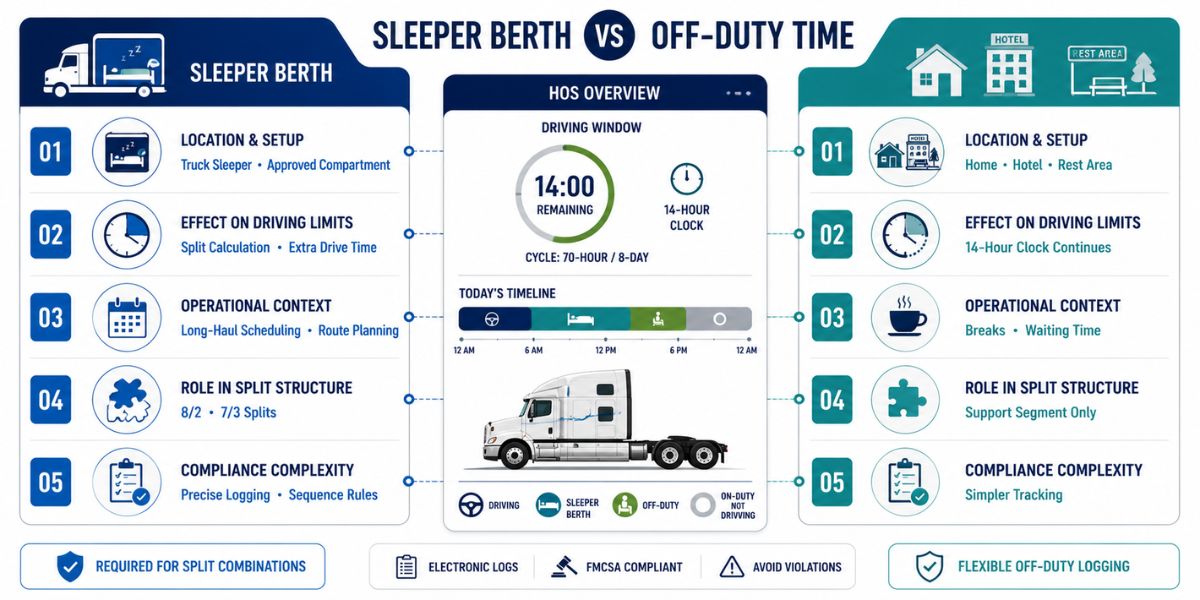 sleeper berth vs off duty time comparison for truck drivers