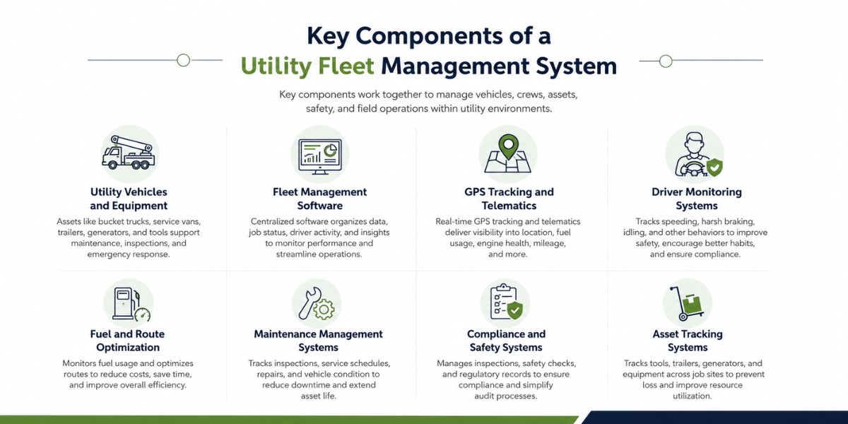 utility fleet management system components infographic