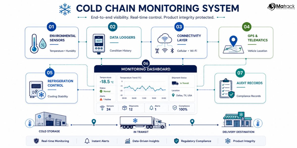 cold chain tracking dashboard with refrigeration and sensor monitoring system