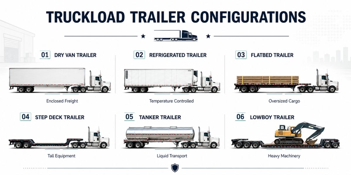 dry van reefer flatbed tanker and lowboy trailer types for freight shipping